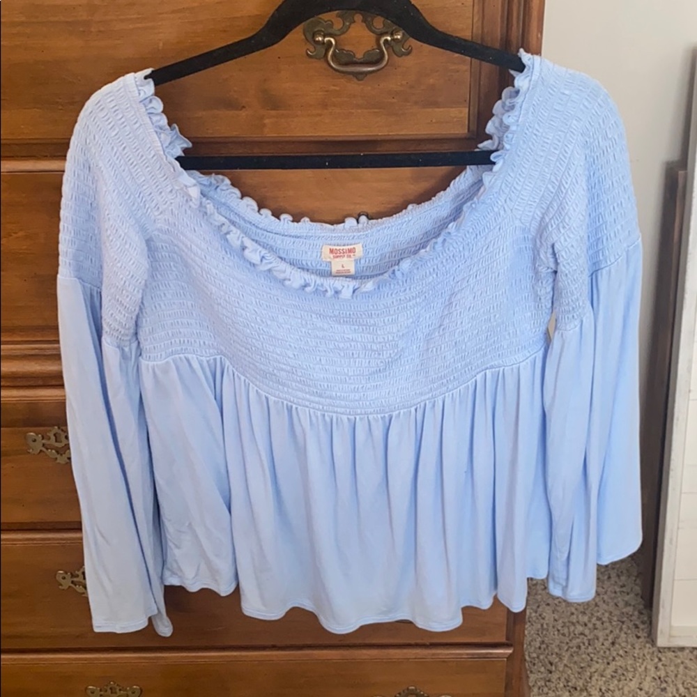 Light blue off the shoulder top